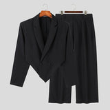 INCERUN 2023 Men Sets Solid Color Autumn Lapel Long Sleeve Irregular Blazer & Pants 2PCS Streetwear Fashion Men's Casual Suits - Lootquake