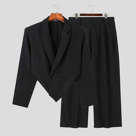 INCERUN 2023 Men Sets Solid Color Autumn Lapel Long Sleeve Irregular Blazer & Pants 2PCS Streetwear Fashion Men's Casual Suits - Lootquake