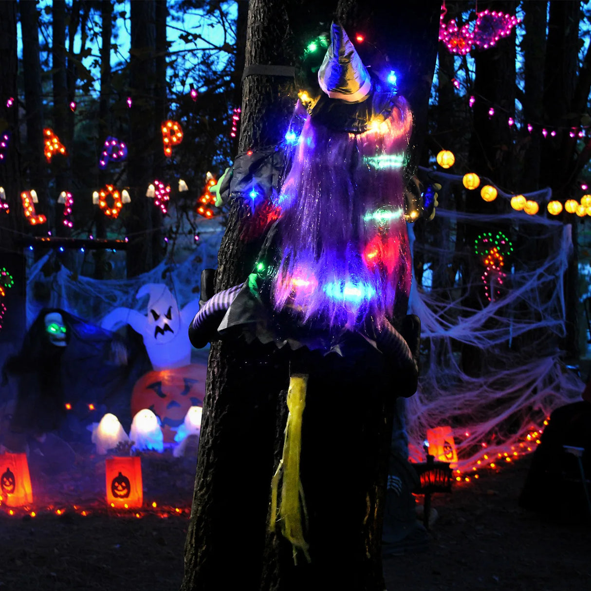 Halloween Witch Crashing Into Tree Decor Lifelike Outdoor Prop for Yard Garden Haunted House Scary Displays