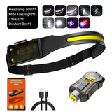 Linterna frontal con sensor LED, linterna frontal recargable, batería integrada, 5 modos de iluminación, para pesca y camping.