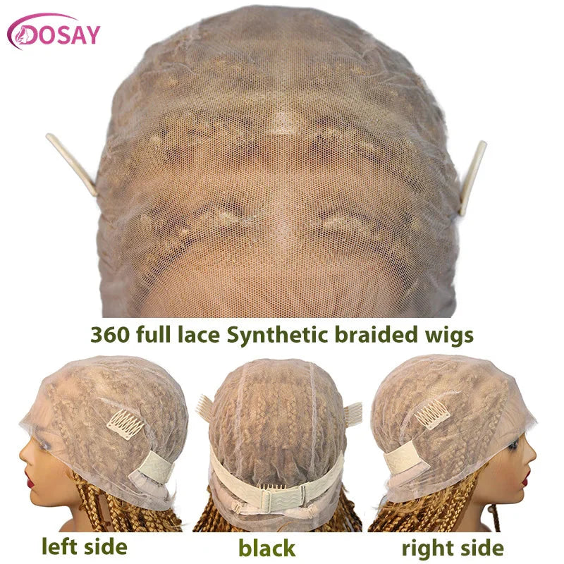 36" Butterfly Braided Full Lace Wig | Honey Blonde & Burgundy Goddess Locs | Synthetic Box Braids | Transparent Lace
