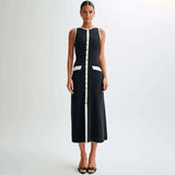 Fashion Knitted Long Dress For Women Elegant Sleeveless Button Maxi Sweater Bodycon Dresses Female Party Fashion Vestidos 2024 N