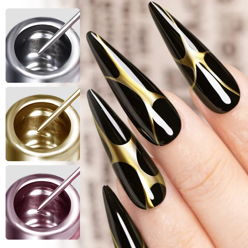 5ML Gold Silver Metallic Liner Paint Gel Polish Chrome Mirror Metal Effect Super Bright French UV LED Semi Permanent Nail Gel