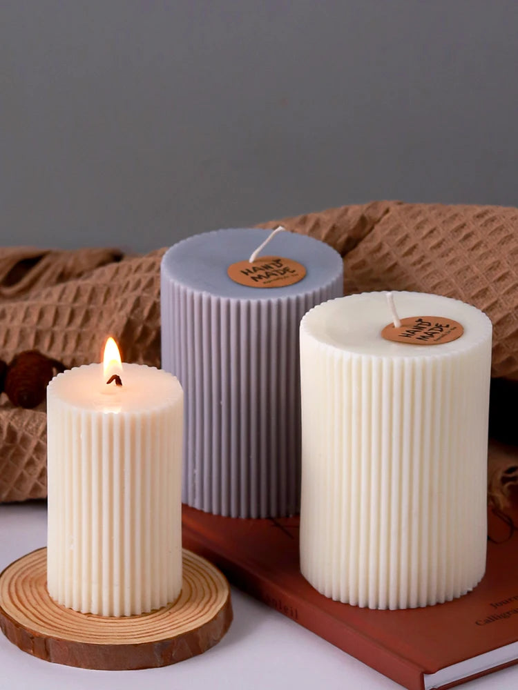 Molde de silicona para velas cilíndricas a rayas, hecho a mano, para hacer velas perfumadas, molde de cera, moldes artesanales de resina epoxi de cristal, decoración del hogar