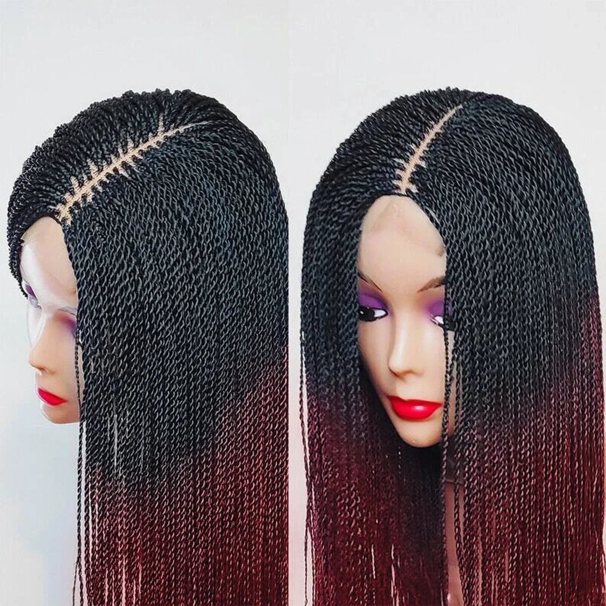 28" Micro Twist Braided Wig | 1B Black | Front Lace | Glueless | Petite Cap | For Black Women