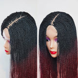 28" Micro Twist Braided Wig | 1B Black | Front Lace | Glueless | Petite Cap | For Black Women