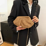 Bohemian Straw Dumpling Clutch Bag | Woven Straw Tote Purse for Women (Summer Beach Bag, Wicker Clutch)
