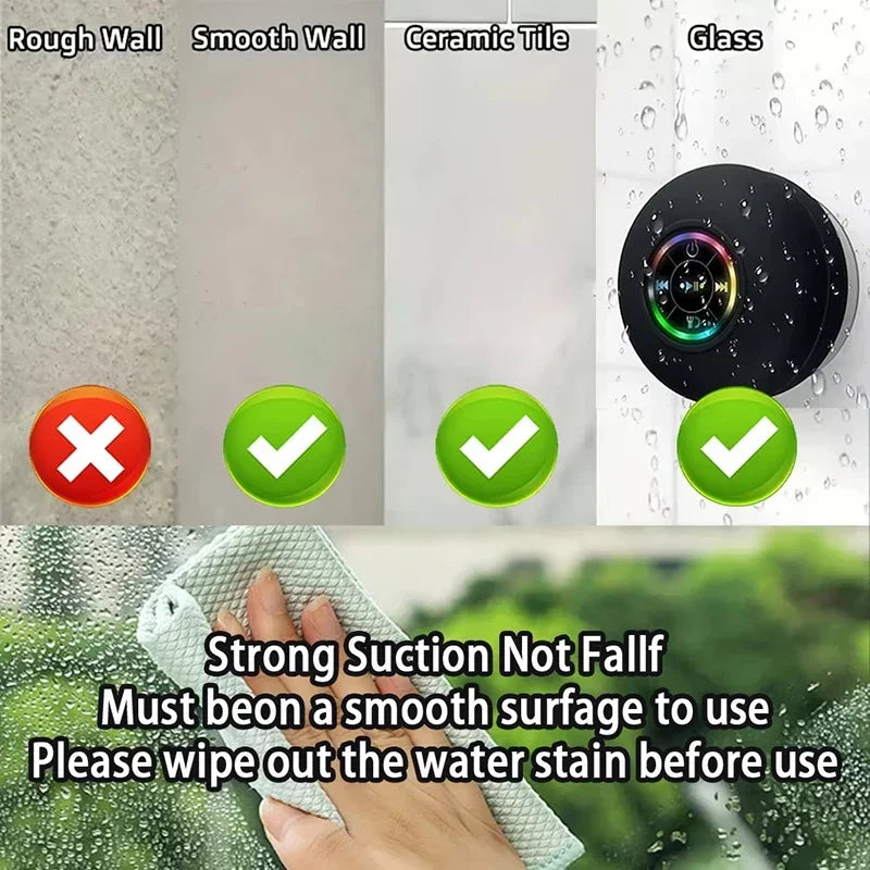 Wireless Bluetooth Speaker IPX4 Waterproof Loudspeaker Long lasting Mini Stereo LED Bathroom Sound Box With Powerful Suction