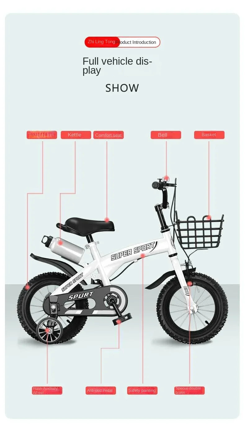 Children's Bicycles for Boys Aged 3-10 Years Old Children Girls Children's Bicycles with Flashing Auxiliary Wheels