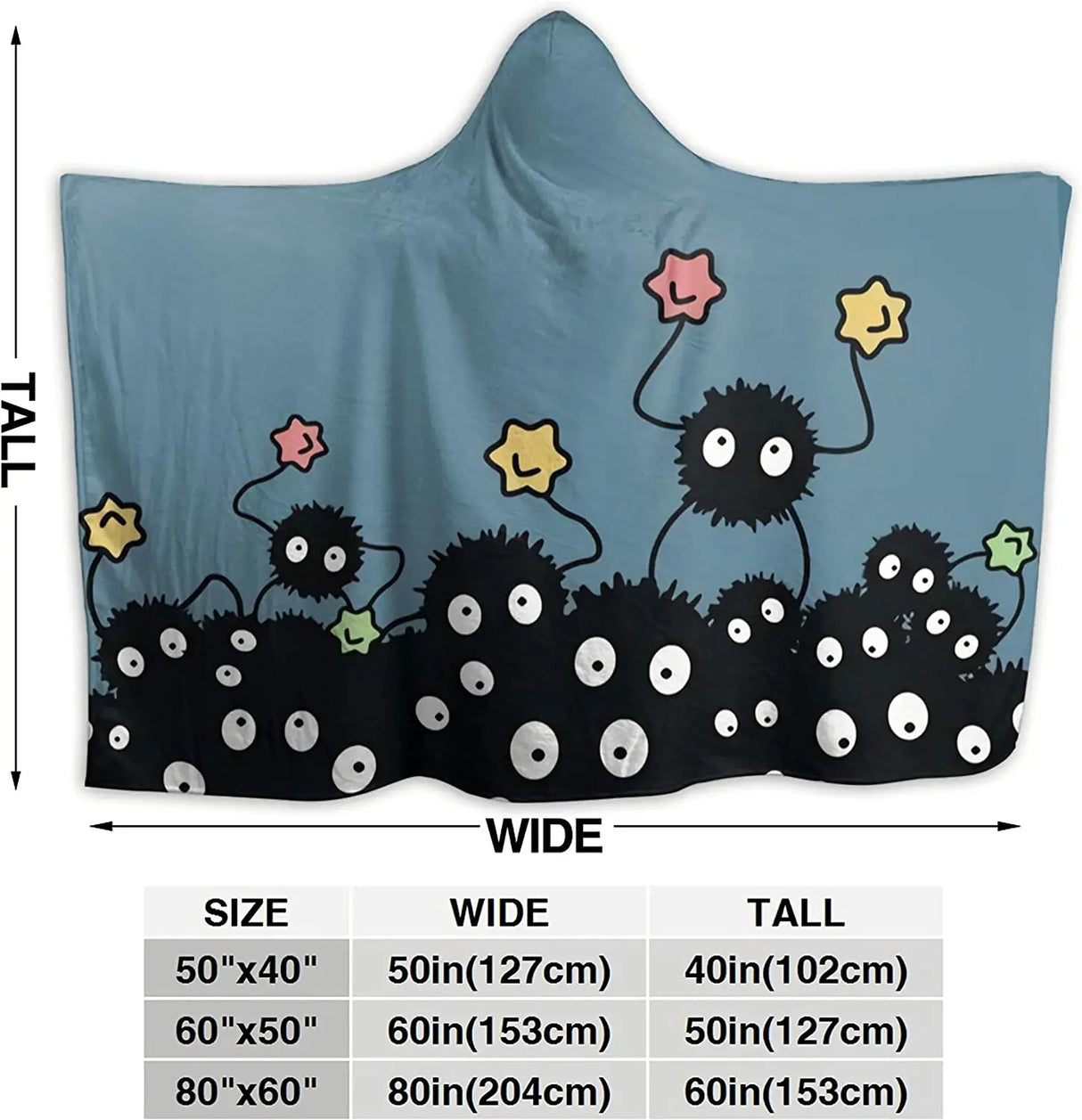 Soot Sprites Hooded Wearable Blanket for Adults Teens Kids Super Soft Comfy Warm Plush Throw Tv Blanket Wrap Robe Hoodie Cover