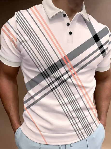 2024 Polo Shirt Polyester Casual Beach Polo Shirts Summer Contrast Striped Printing Shirts Mens Polo Shirts Mens Best For Man - Lootquake