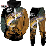 New 3D Fishing Art Print Casual Couple Hoodies Outfits Hip Hop Streetwear Hooded Sweatshirt+Sweat Pants Men's Tracksuit Set - Lootquake