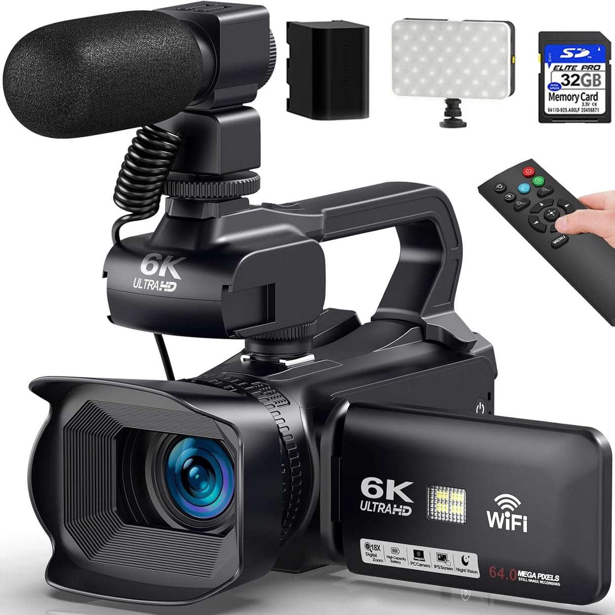Videocámara profesional KOMERY para YouTube, 6K HD, 64 MP, pantalla táctil de 4", videocámara digital para vlogs y fotografía.