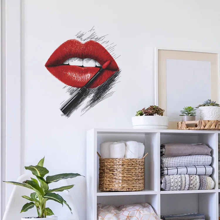 Painted Red Lips Lipstick Pattern Wall Stickers Bedroom Decoration Mural Living Room Home Decor Self-adhesive Personality Decals