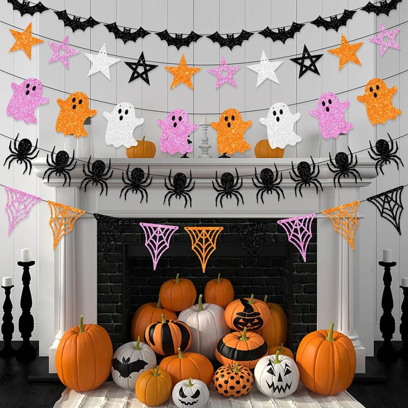 Halloween Themem Party Decoration Banner Ghost Festival Atmosphere Decoration Ghost Spider Bat Banner Decoration Supplies