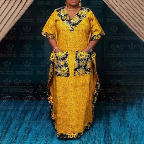 Plus Size 5XL VONDA 2024 Bohemian Printed Long Dress Summer Women V-Neck Short Sleeve Maxi Sundress Casual Pockets Loose Robe - Lootquake