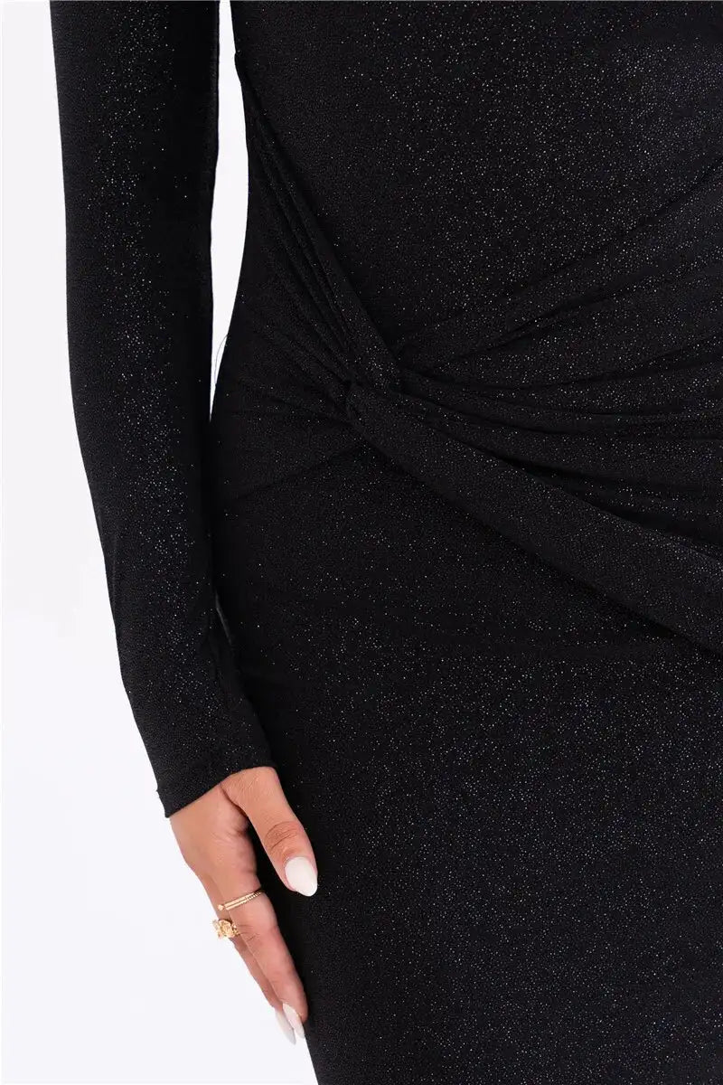 Vestido largo sexy de manga larga con brillos de Mozision para mujer, con hombros descubiertos, espalda descubierta, fruncido, para fiesta en club