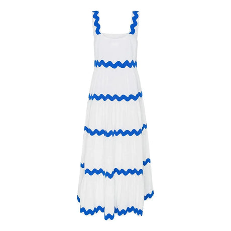 Spaghetti Strap Wave Striped Long Dress Women Square Neck Chic Contrast Sleeveless Beach Dress Flowy Large Swing Maxi Dress - Lootquake