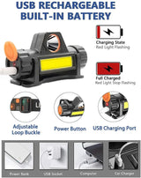 USB Rechargeable Portable Mini Powerful LED Headlamp XPE+COB Hunting Headlight Waterproof Head Torch with Tail Magnetic - Lootquake
