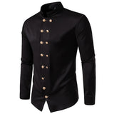 New Long Sleeve Formal Mens Shirt Double Breast Slim Fit Solid Color Mens Wedding Prom Social Tuxedo Dress - Lootquake