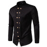 New Long Sleeve Formal Mens Shirt Double Breast Slim Fit Solid Color Mens Wedding Prom Social Tuxedo Dress - Lootquake