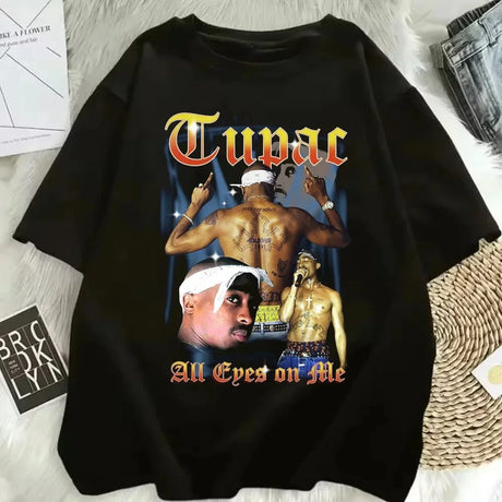 2025 Summer Fashion T-shirt Rapper Tupac Top Hip Hop Street Wear Oversized Short Sleeve T-shirt Men's And Women's T-shirts - Lootquake