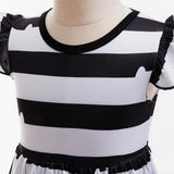 Girl Halloween Costume Set Black White Striped Dress With Cat Ears Headband Glasses Purse Accessories Birthday Party Outfit