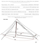 [HODR] 3F UL GEAR Lanshan 1 pro Tipi Tent Rodless Solo Ultralight 690g 20D Nylon Fabric Camping Season Tent Trekking Tents - Lootquake