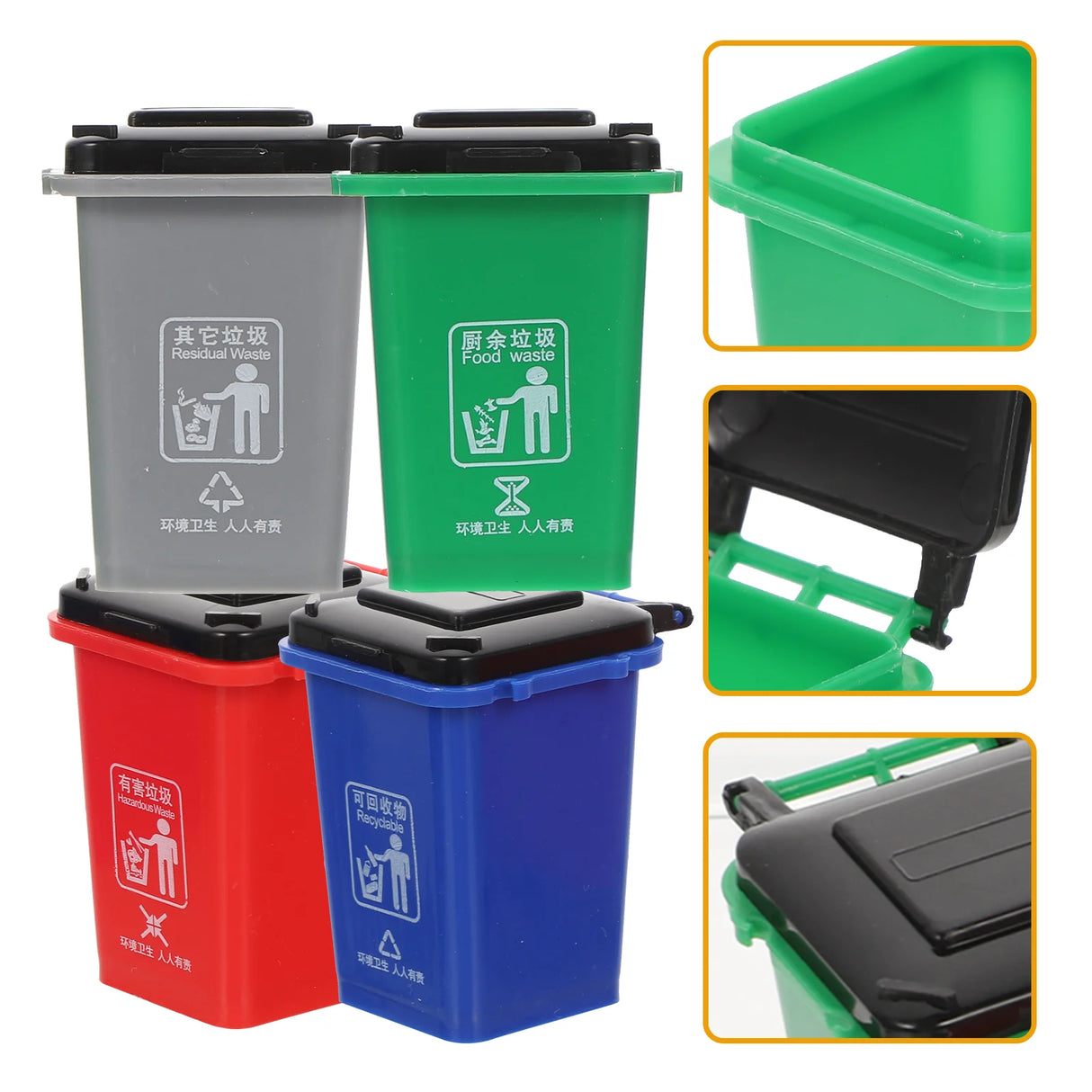 4 Pcs Mini Trash Can Garbage Bin Model Small House Waste Bins Toys Kids Classification Sorting Bin Household Merchandises