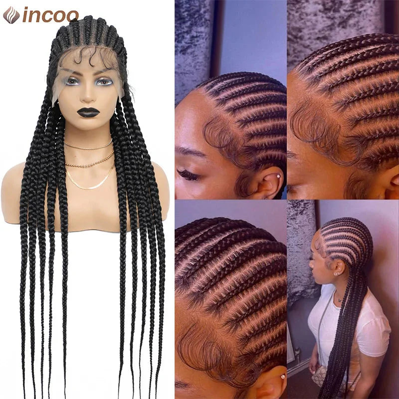 36" Twist Braids Lace Front Wig | Cornrow & Dutch Braids | Baby Hair | Synthetic Full Lace Wig