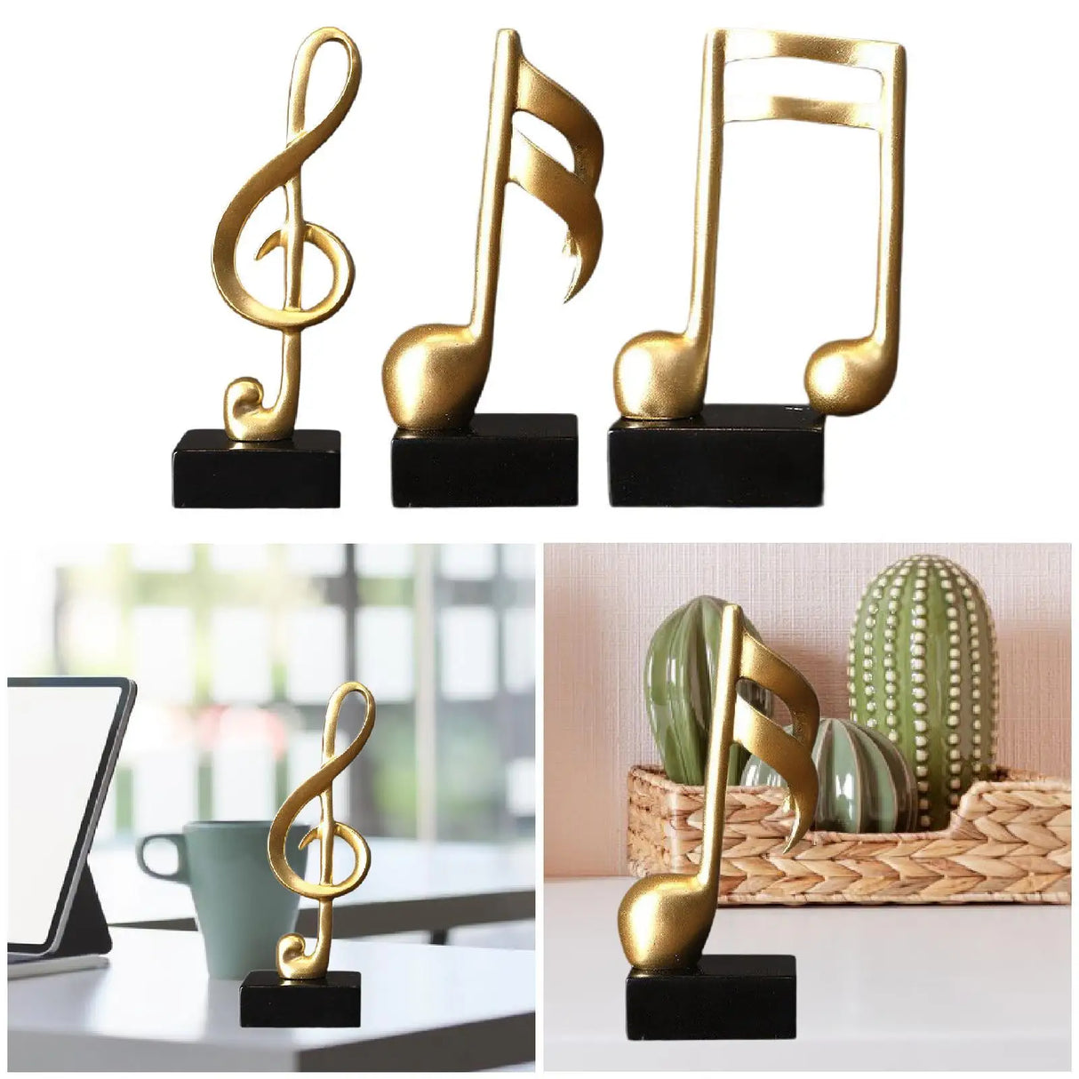 Music Note Sculpture Resin Tabletop Decor for Bookshelf Fireplace Cabinet Office Home Gift Musical Theme Art Statue Ornament