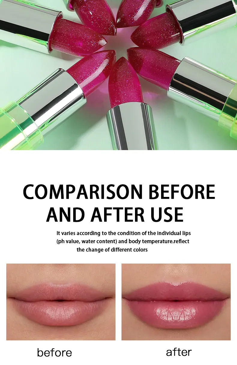 Crystal translucent color-changing jelly lipstick, moisturizing crystal lip gloss, long-lasting lip balm for daily makeup