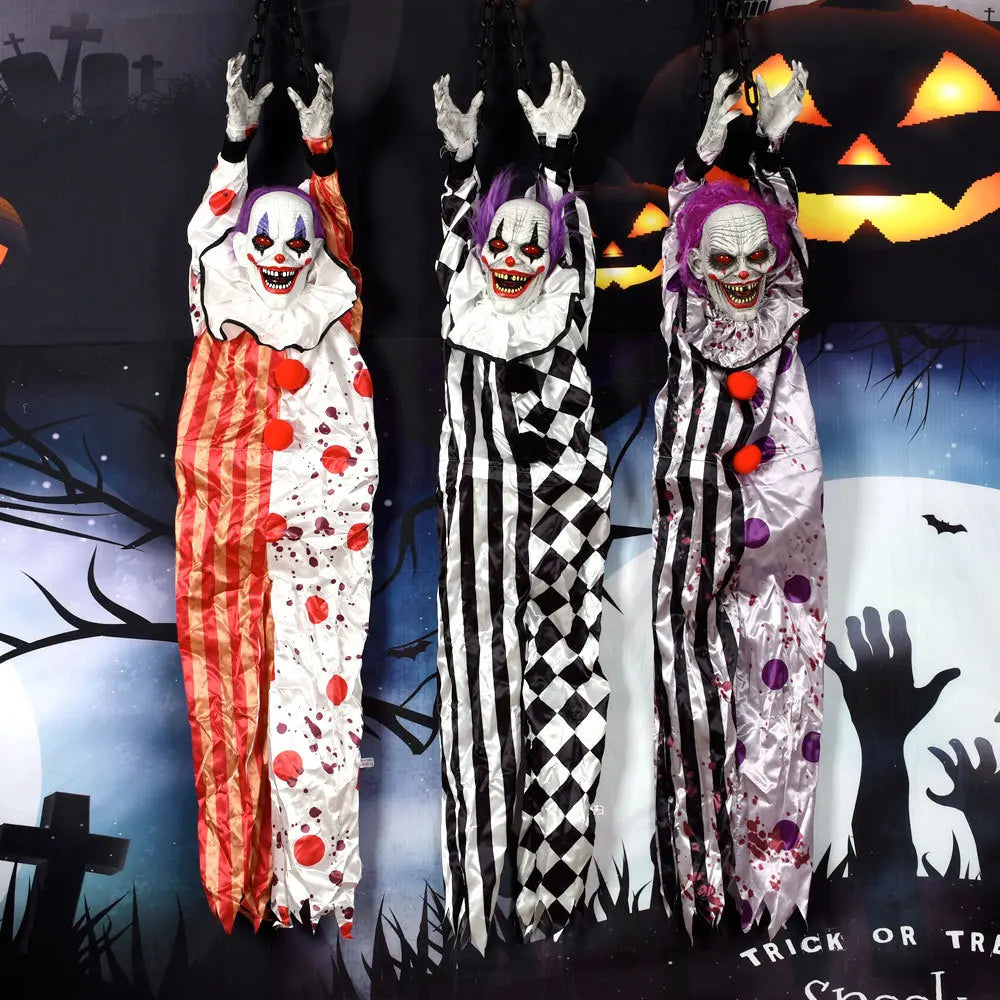 Halloween New Arrival Sound Activated Glowing Talking Hanging Ghost Scary Decor with Clown for Haunted House Party Prop Decor