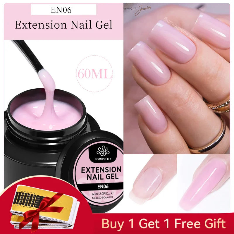 BORN PRETTY 60/30 ml Gel de extensión de uñas de gelatina dura Esmalte de uñas de gel Uñas francesas Nude Rosa Blanco Transparente Suministros de uñas Gel para extensión