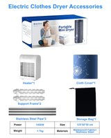 Secadora de ropa eléctrica portátil, tendedero calefactable de 1000 W, secadora de ropa de viaje con temporizador, secadora de ropa eléctrica
