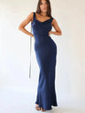 Fashion Women Satin Vintage Long Bodycon Dress Elegant Backless Spaghetti Strap Long Dress Y2K Sexy Low Cut Club Party Dress - Lootquake