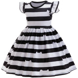 Girl Halloween Costume Set Black White Striped Dress With Cat Ears Headband Glasses Purse Accessories Birthday Party Outfit