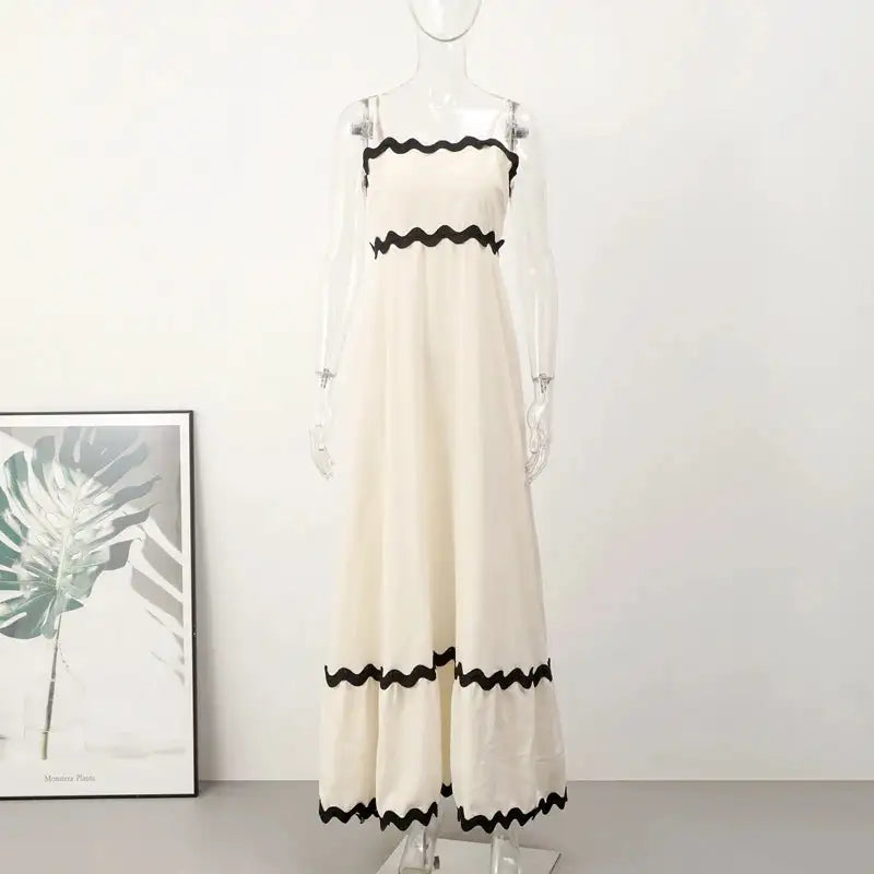Striped Contrasting Colors Long Dress Women Spaghetti Strap High Waist Backless Party Evening Dresses Female Sleeveless Spring - Lootquake