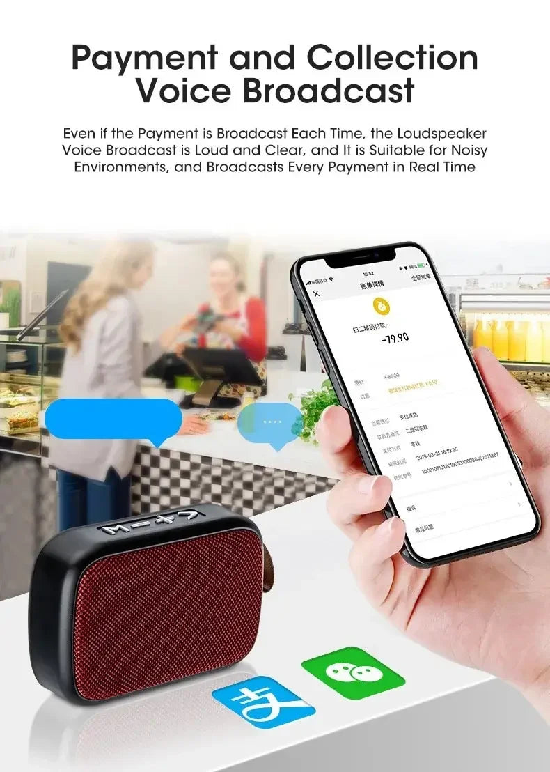 Altavoz Bluetooth inalámbrico para teléfono móvil, subwoofer, anunciador de voz de pago de alto volumen, altavoz pequeño con ranura para tarjeta