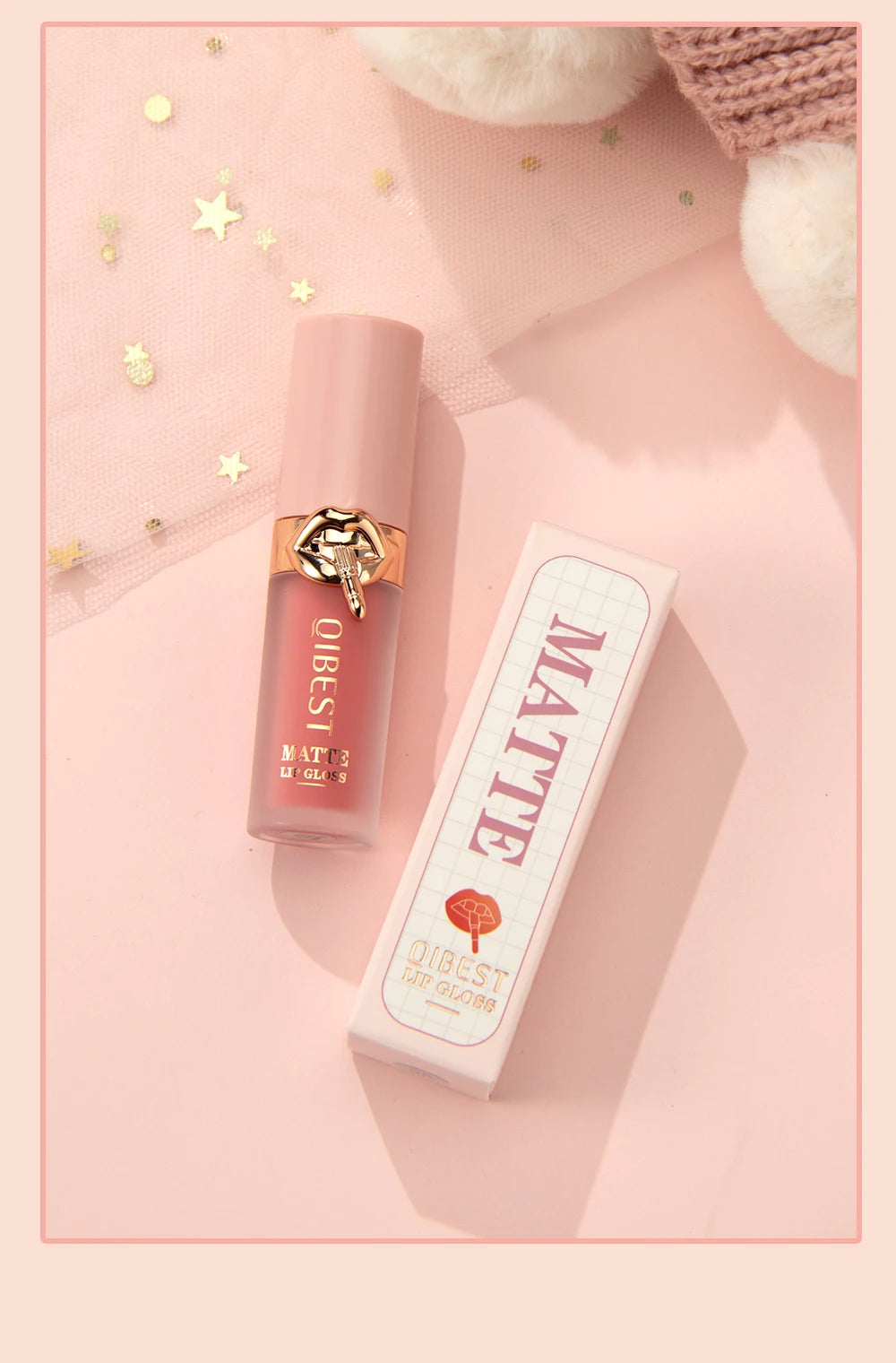 QIBEST 10 Colors Nude Matte Liquid Lipstick Waterproof Silky Lip Gloss Non-Stick Cup Lasting Purple Red Lip Tint Durable Makeup