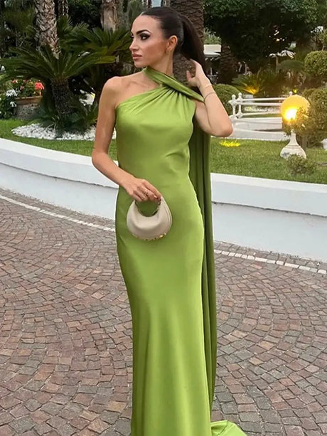 Elegant Satin Halter Slim Long Dress With Scarf Women New Sexy Backless Sleeveless Maxi Dresses Summer Lady Party Chic Vestidos - Lootquake