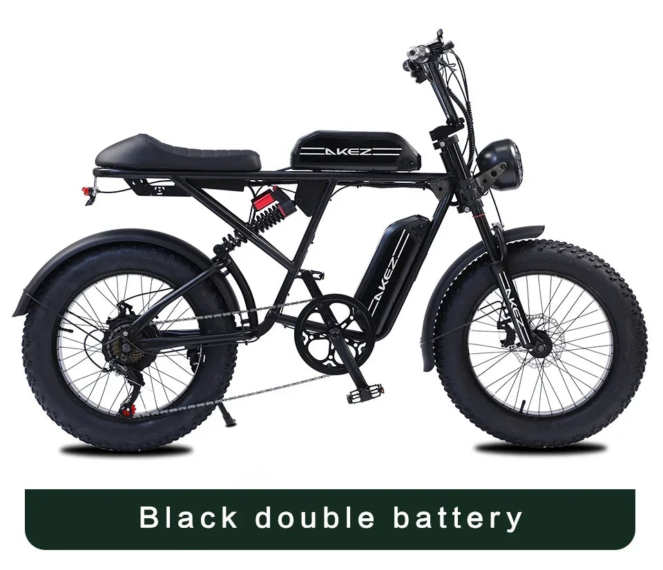 Bicicleta eléctrica retro de 1500 W, 48 V, 36 Ah, 20 x 4 pulgadas, neumáticos anchos, para montaña y nieve, AKEZ, motocicleta para adultos.