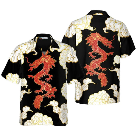 All Over Print Flame Dragon Pattern Hawaiian Shirts For Men Summer Short Sleeve Button Up Beach Shirts Blouse Mens Streetwear - Lootquake