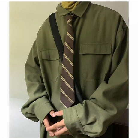 Autumn Green Black Shirt Men Fashion Social Mens Dress Shirt Korean Loose Long Sleeve Shirts Mens Pocket Tooling Shirt M-3XL - Lootquake
