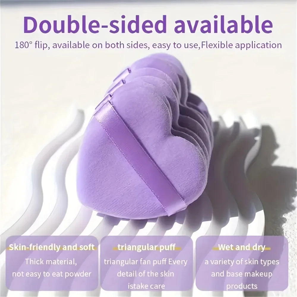 Heart Shaped Velvet Powder Puffs Dry Wet Dual Use 10Pcs All-Purpose Makeup Foundation Blending Sponge Set