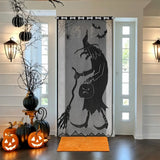 Halloween Window Decorations Halloween Door Curtain Skeleton & Bat Black Lace Panel for Haunted House Decor