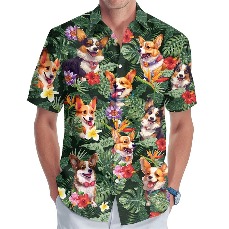 3D Full Print Hawaiian Dachshund Graphic Shirt For Men Summer Casual Button Up Surfing Beach Shirts Blusas Mens Oversize Tee Top - Lootquake