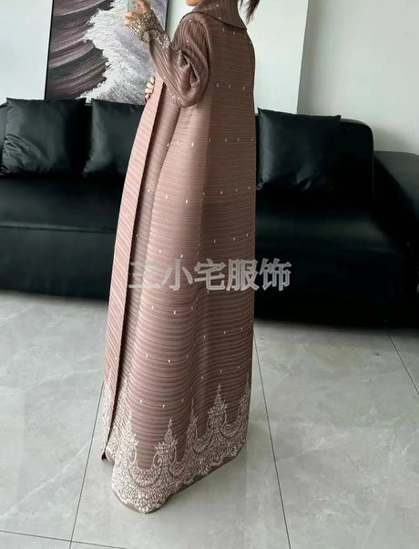 Autumn and Winter New Abaya Fashion Lapel Pleated Long Sleeved Cardigan Windbreaker Jacket Saudi Abayas for Women - Lootquake