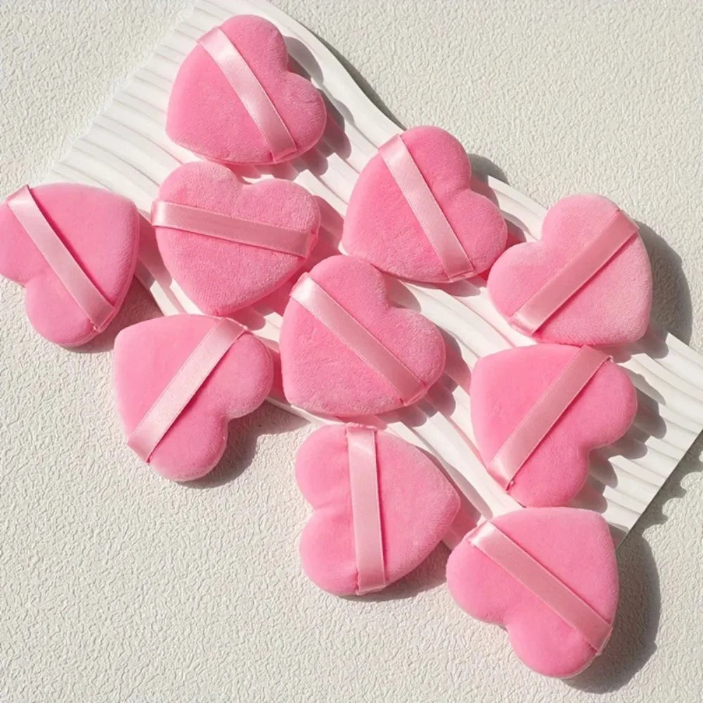 Heart Shaped Velvet Powder Puffs Dry Wet Dual Use 10Pcs All-Purpose Makeup Foundation Blending Sponge Set