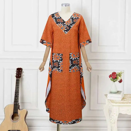 Plus Size 5XL VONDA 2024 Bohemian Printed Long Dress Summer Women V-Neck Short Sleeve Maxi Sundress Casual Pockets Loose Robe - Lootquake